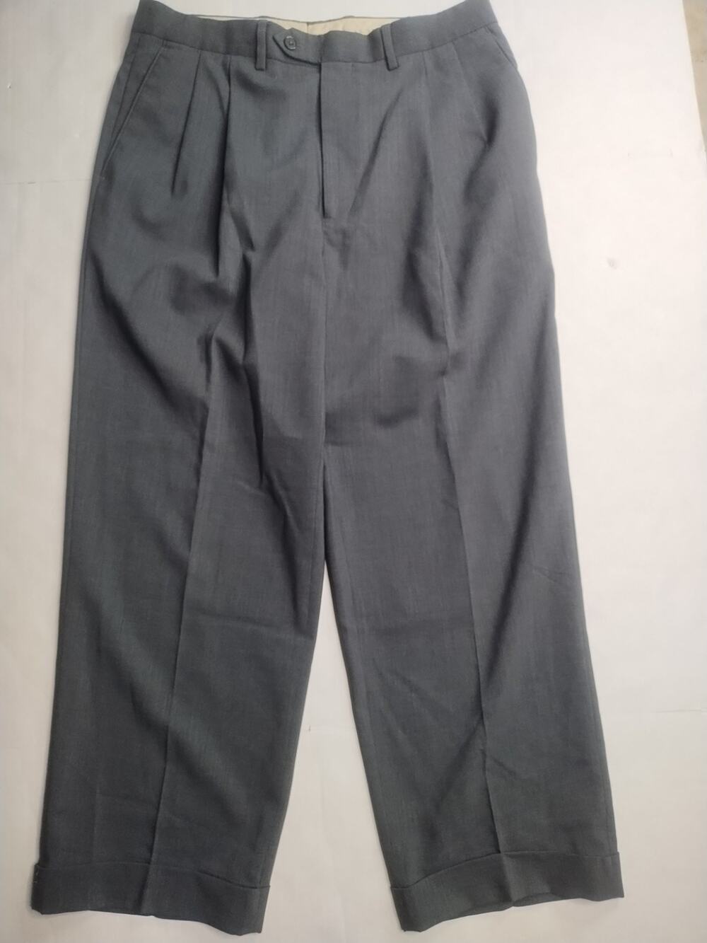 Pazoni Dress Pants Mens Size 34w Gray Pleated Relaxed Fit Wool Como 2 Cuffed